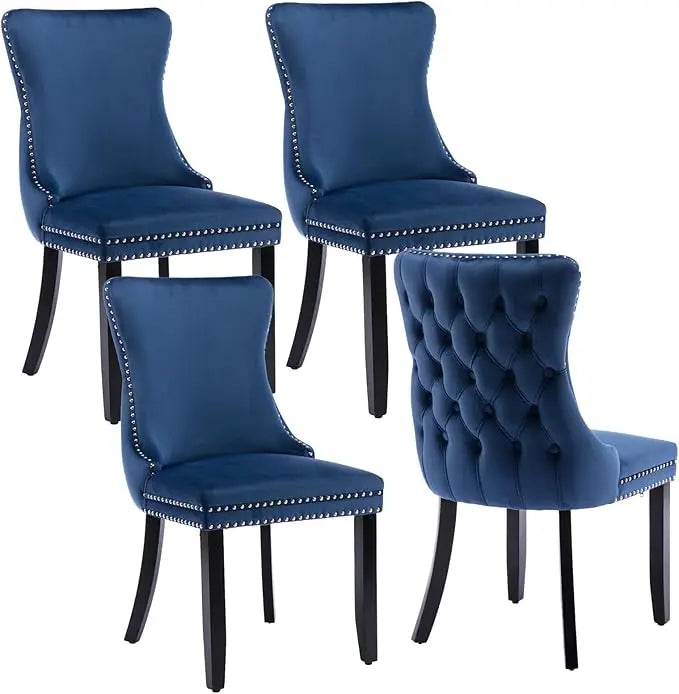 Velvet Upholstered Dining Chairs Set of 4 Wingback Kitchen Room Black Accent Chairs 4PC Solid Wood Leg