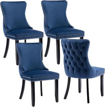 Velvet Upholstered Dining Chairs Set of 4 Wingback Kitchen Room Black Accent Chairs 4PC Solid Wood Leg