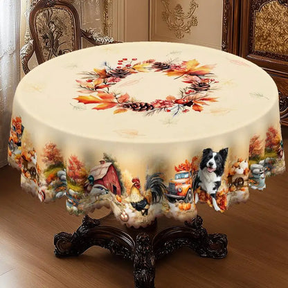 Autumn decoration Thanksgiving gift round rectangle tablecloth, pumpkin, puppy, rooster, truck design