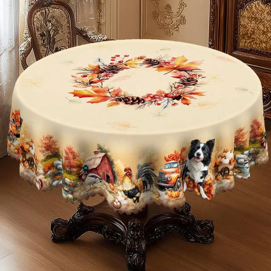 Autumn decoration Thanksgiving gift round rectangle tablecloth, pumpkin, puppy, rooster, truck design