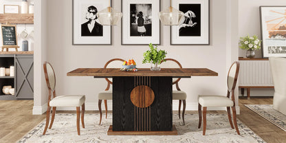 55" Rectangular Dining Table for 4 to 6 People, Farmhouse Wood Dinner Table for Kitchen, Dining Room & Living Room