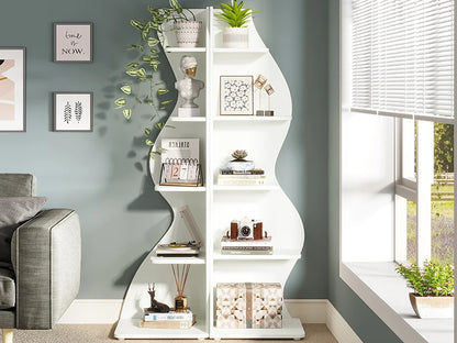 Modern 5-Tier Corner Bookshelf, Stylish Corner Bookcase Storage Rack Plant Stand with Unique Shape for Living Room, Home Office