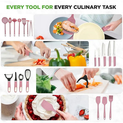 54 Piece Complete Kitchen Cookware Set Non Stick Ceramic Pots Pans Utensils Bakeware Knife Cutting Boards All Cooktops