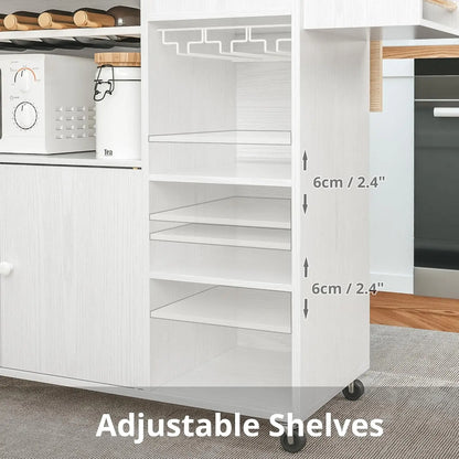 Rolling Kitchen Island Cart with Drop-Leaf & Wine Rack Drawer Shelves & Spice Rack, Microwave Rack Serving Cart on Wheels