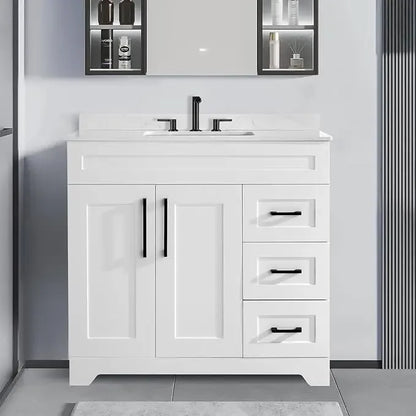 Bathroom Vanity with Sink,Undermount Ceramic Sink-Modern Bathroom Cabinet with 6 Soft-Close Drawers & 2 Doors Spacious Storage