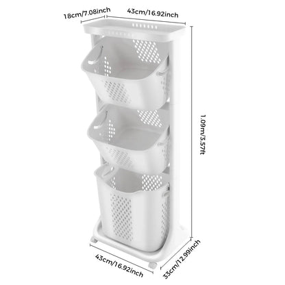 3-Tier Storage Basket Laundry Basket Rolling Cart Washing Hamper Storage Bin Shelf Multifunctional rotating laundry basket