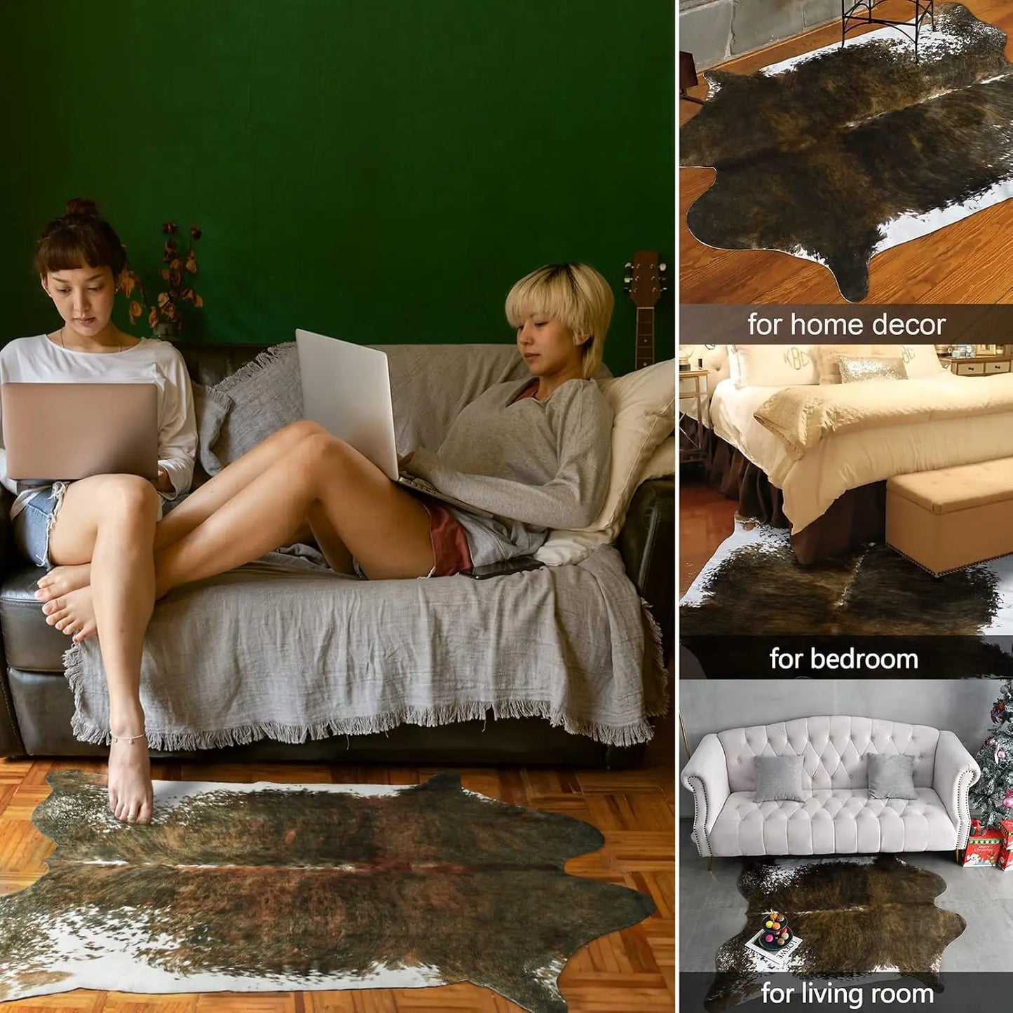 Faux Fur Animal Cow Hide Carpet ,Sturdy and Large Size Cow Print Rugs, Suitable for Bedroom Living Room Western Style