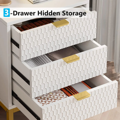 Modern Nightstand, 25.8" Tall Bedside Table with 3 Drawers