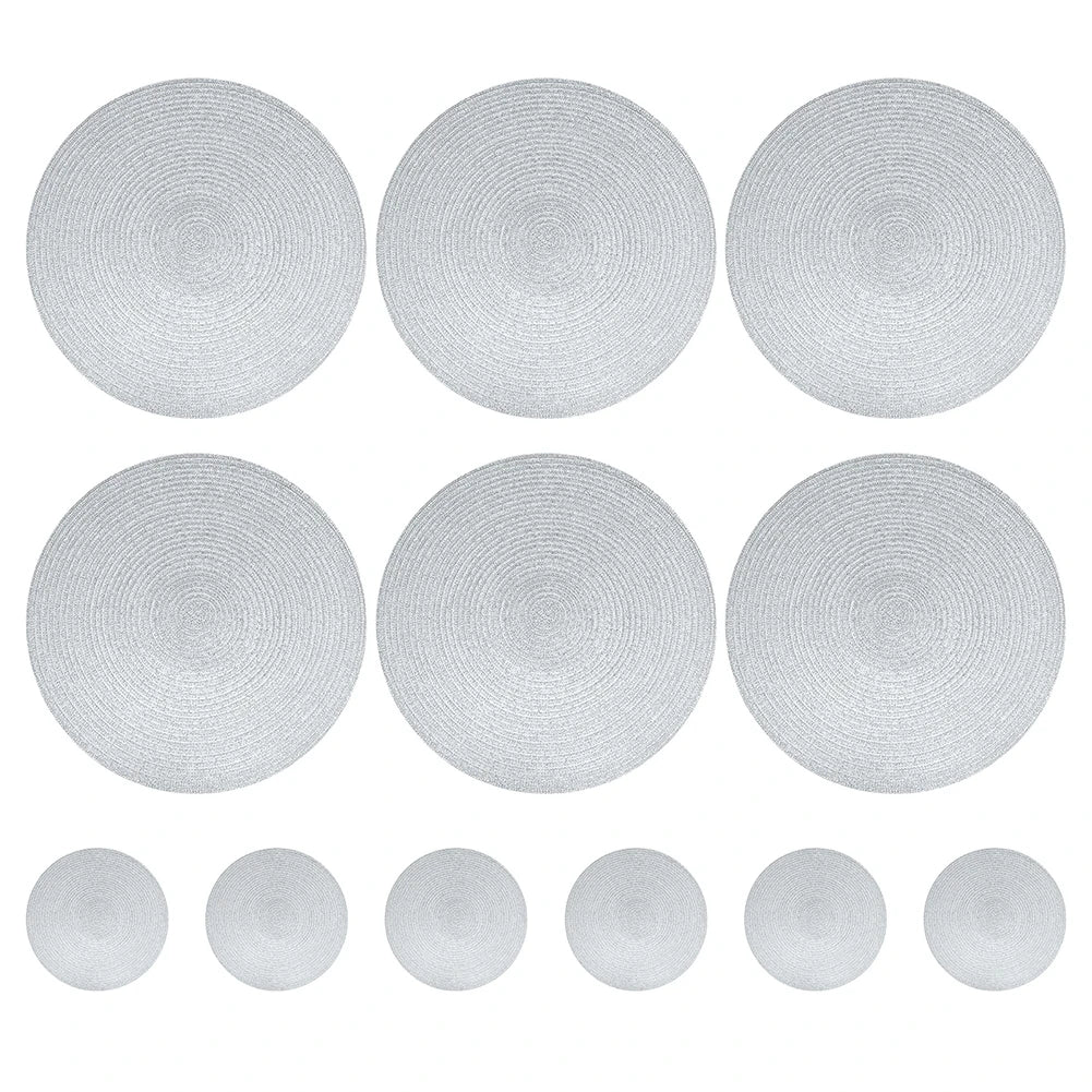 Round Braided Set of 6 Washable Round Placemats for Christmas Kitchen Wedding Dining Table 34cm Woven Heat Resistant Place Mats