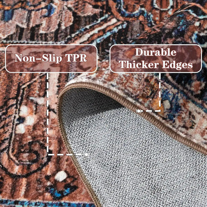 Faux Cashmere Vintage Printed Rug Area Rugs, Low Pile Rugs for Living Room Bedroom