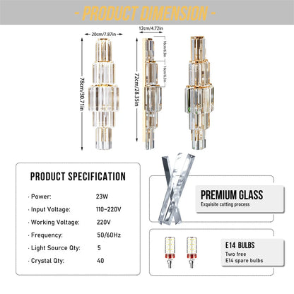 Modern Crystal Wall Lamp 3-Layer Wall Crystal Sconce Light E14 Led Corn Lights