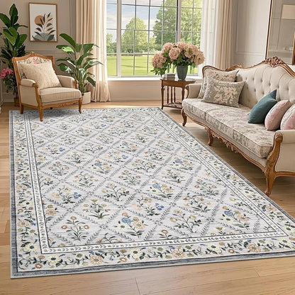 Vintage Washable Area Rugs for Living Room Soft Low-Pile Non-Slip Carpet  for Bedroom Dining Room Home Office