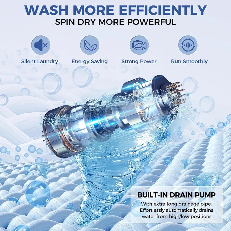 20Lbs Portable Washing Machine Portable Washer, 2.8 Cu. ft. Washer and Dryer Combo with Drain Pump, 10 Programs 8 Water