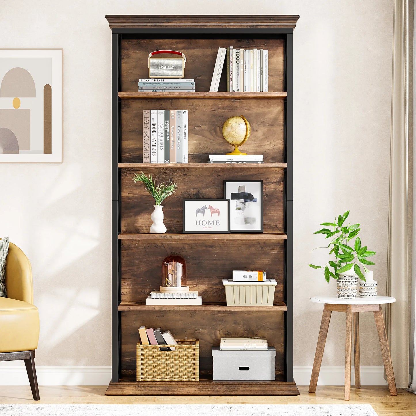 6-Tier Bookcase, 71 Inches Industrial Bookshelves and Bookcases, Floor Standing 5 Shelf Display Storage Shelves