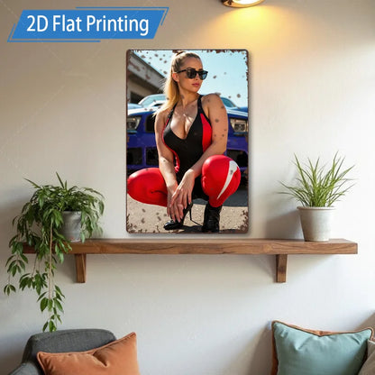 1pc Metal Sign, 4x16inch Rustic Style Woman in Bed 2D Flat Printing Wall Art for Living Room Decor