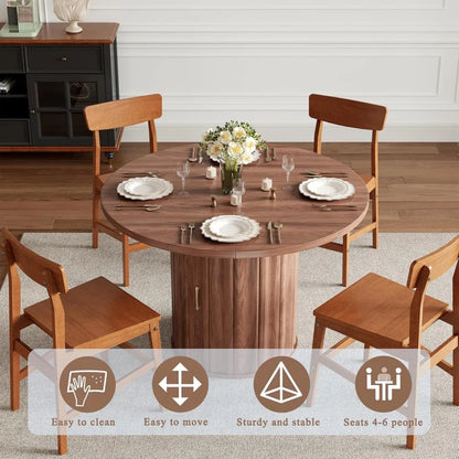 47 Inch Round Dining Table, Modern Round Wood Dining Table Rustic Kitchen Table for 4-6 People with Hidden Shelves for Dining