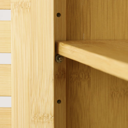Bathroom Wall Cabinet Storage Shelf Bamboo Medicine Cabinet with with 2 Doors Adjustable Shelf