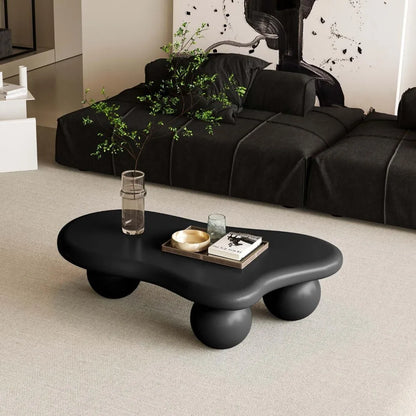 40" Black Modern Coffee Table Cloud Shape Low Center Table with 3 Ball Legs Cute Irregular Indoor Tea Table for Living Room