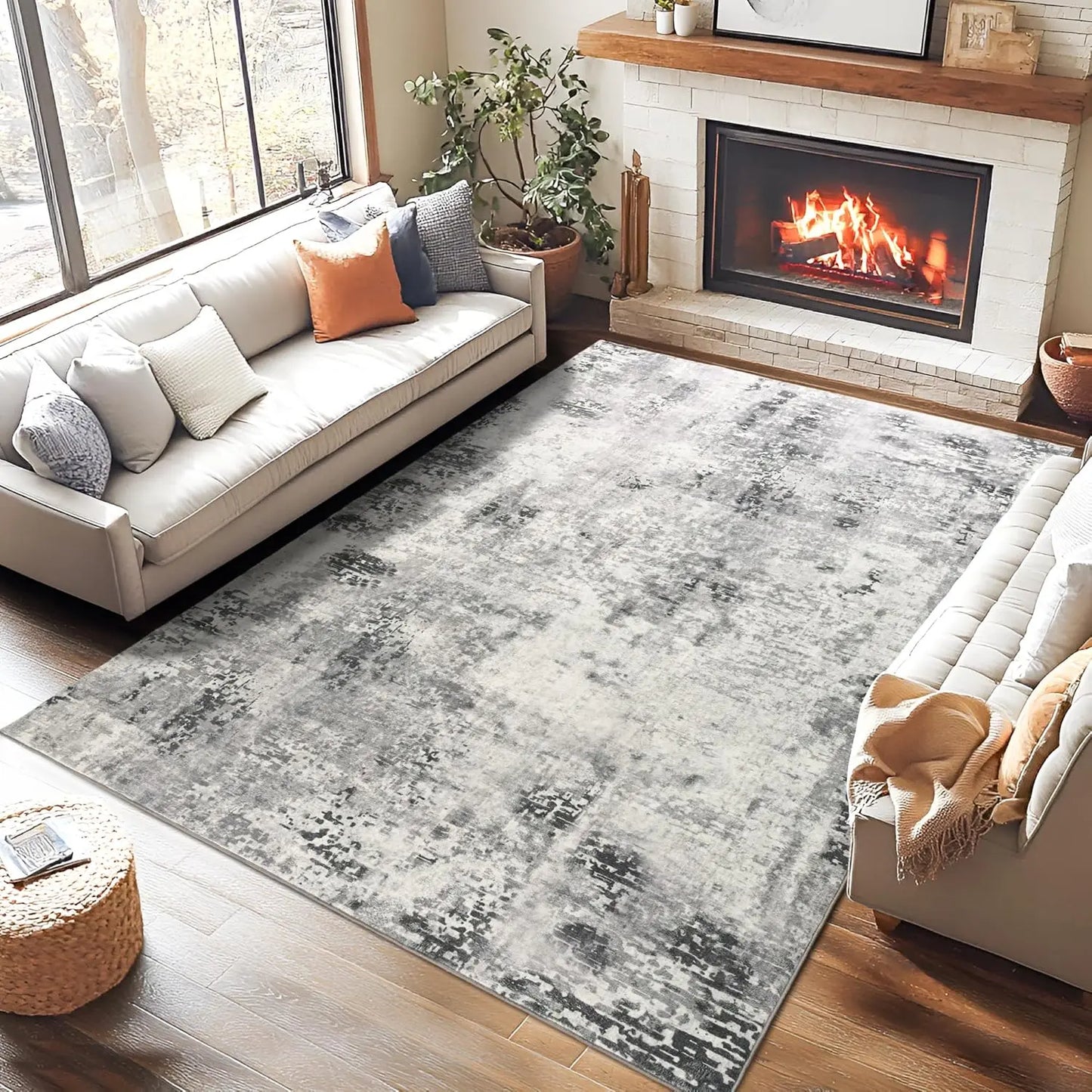 Living Room Area Rugs Soft Large Modern Abstract Area Rug, Vintage Machine Washable Non Slip Carpet , Low Pile Rugs