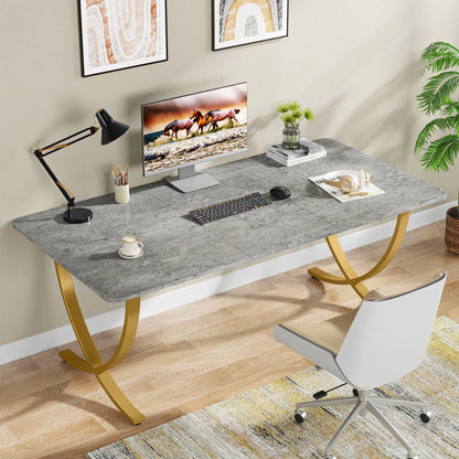 63" Modern Dining Table Kitchen Table with Faux Marble Top