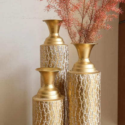 Tall Gold Metal Vase Set of 3