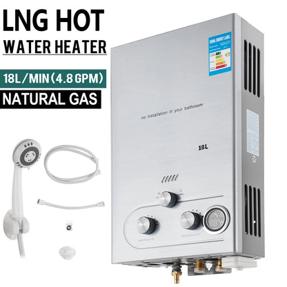 18L Hot Water Heater Propane Gas LPG/LNG On-Demand Tankless Water Heater Digital Home Bathroom Shower Head Instant Boiler Heater