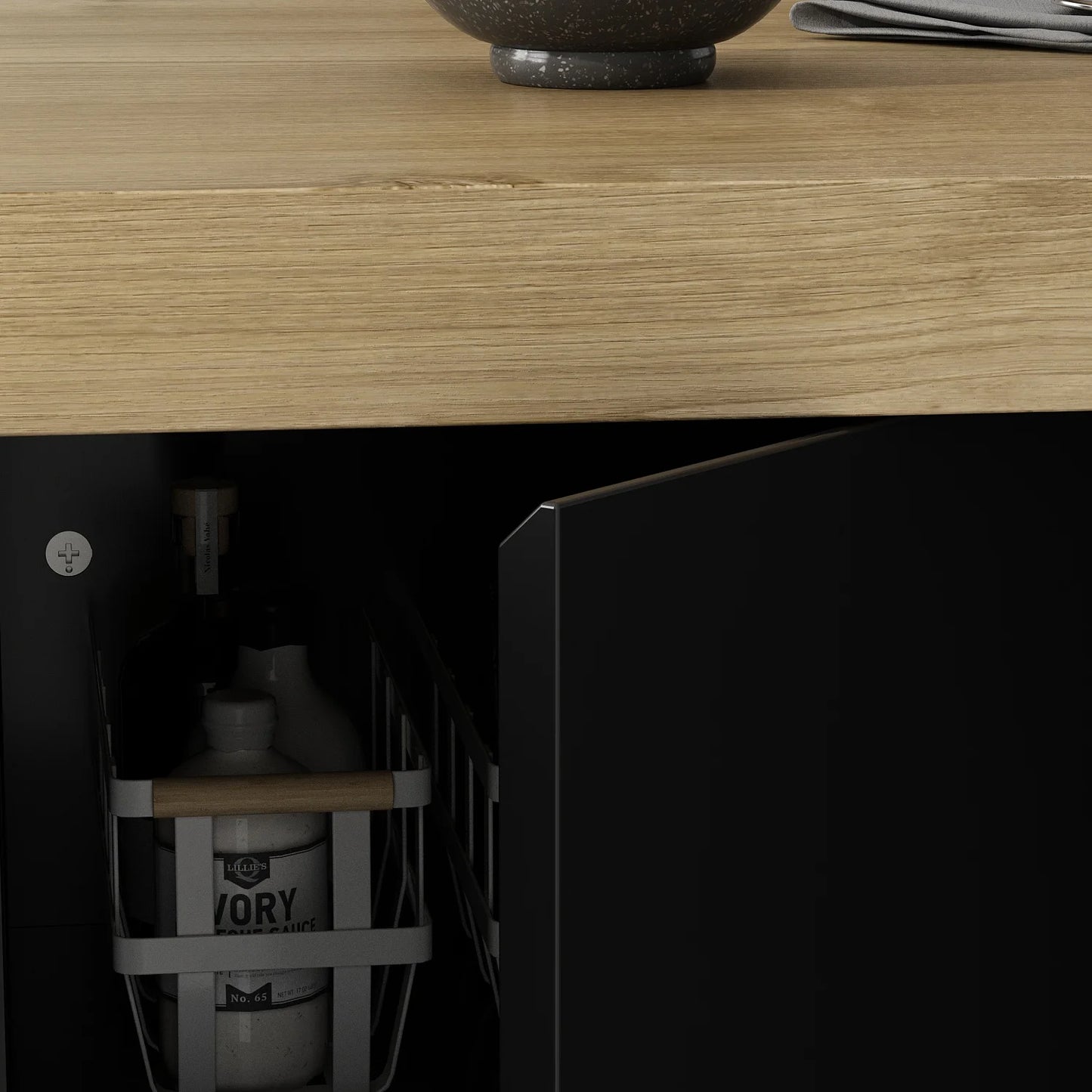 Modern Kitchen Island With 14 Shelves, Kitchen Cabinet With Spacious Countertop, Storage Cabinet For Kitchen, Black