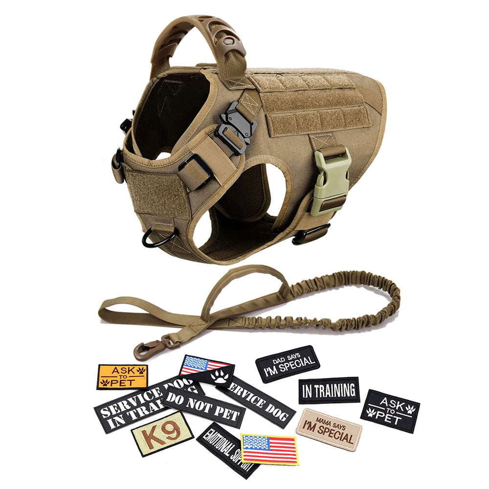Military Large Dog Harness Collar Leash Bags Patches Set Pet  Training Vests Tactical Dogs Harnesses Accessories