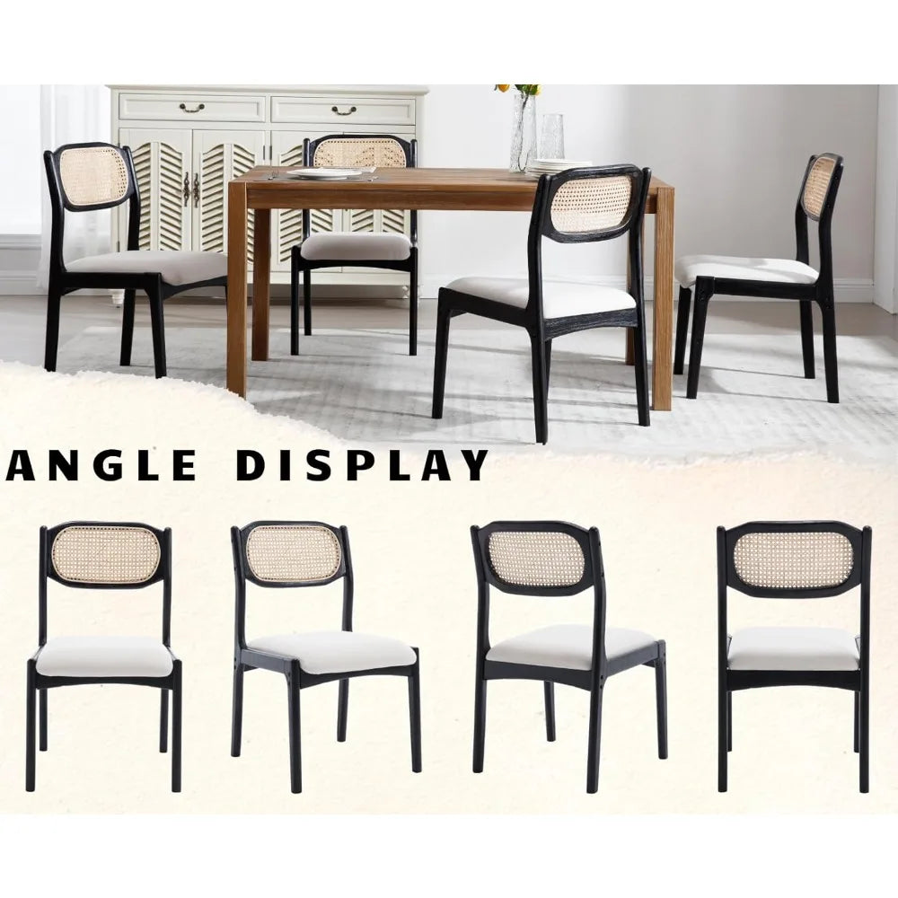 Farmhouse Rattan Dining Chairs Set of 2 Modern Mid Century Dining Room Chairs Upholstered Linen Kitchen Side Chairs