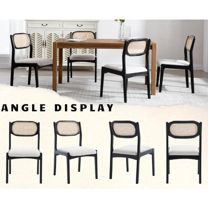 Farmhouse Rattan Dining Chairs Set of 2 Modern Mid Century Dining Room Chairs Upholstered Linen Kitchen Side Chairs