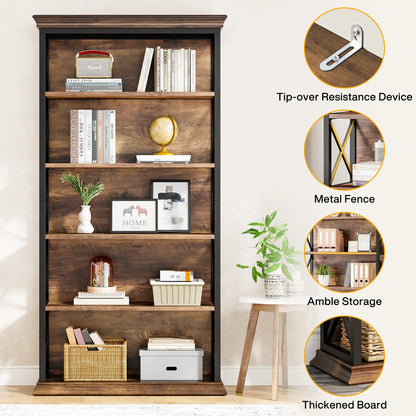 6-Tier Bookcase, 71 Inches Industrial Bookshelves and Bookcases, Floor Standing 5 Shelf Display Storage Shelves