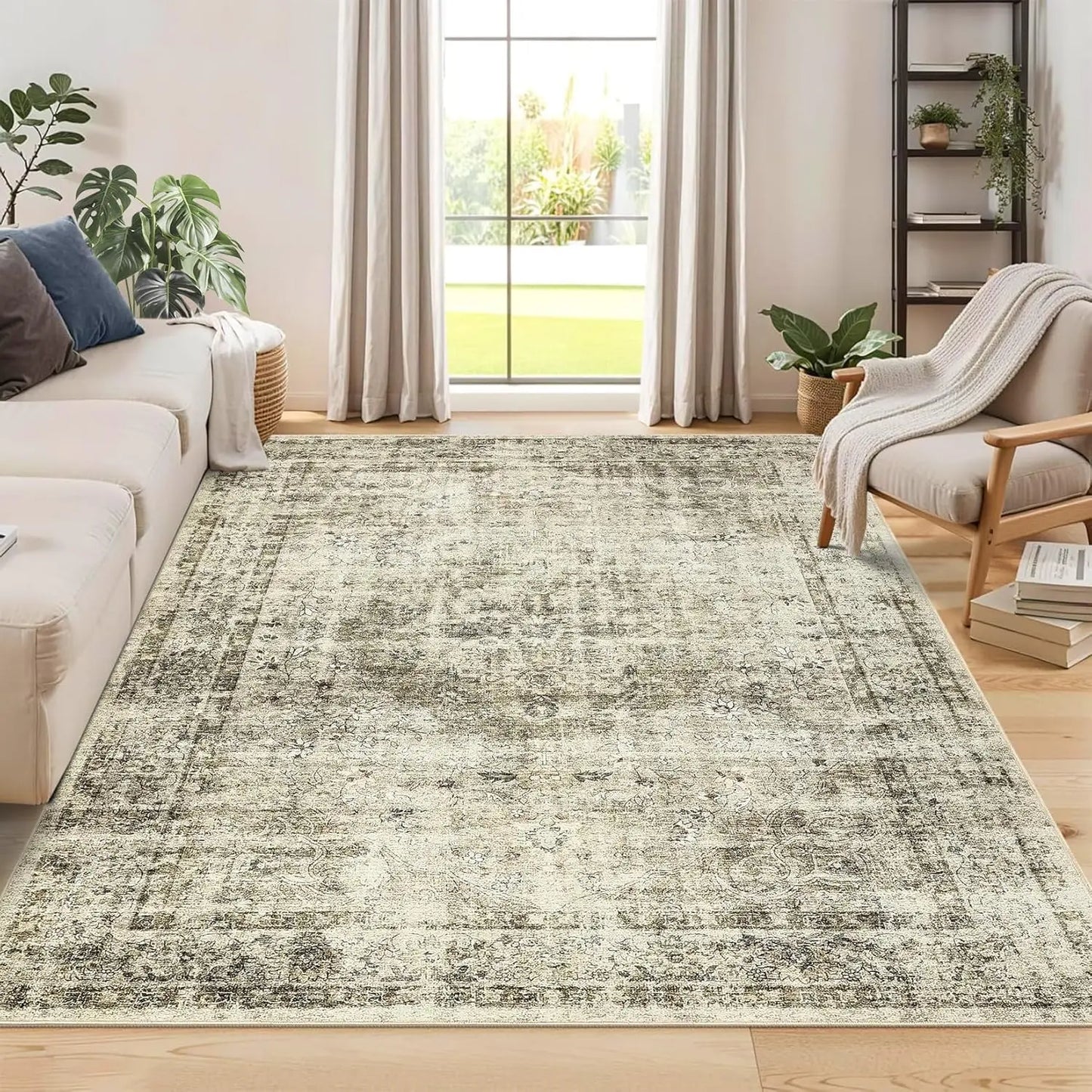 Washable Area Rug Stain-Resistant Throw Rug Indoor Carpet with Non-Slip Backing Foldable Floor Cover for Living Room, Bedroom