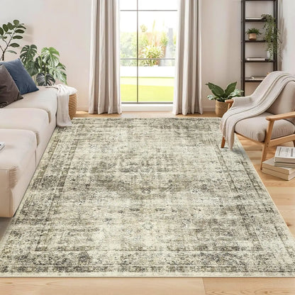 Washable Area Rug Stain-Resistant Throw Rug Indoor Carpet with Non-Slip Backing Foldable Floor Cover for Living Room, Bedroom