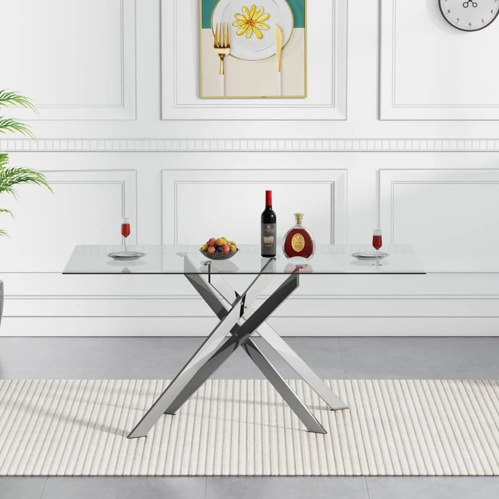 Glass Dining Table Set for 4, 5-Piece Modern Kitchen Table Set with 4 High-Back PU Leather Upholstered Chair for Kitchen Dining