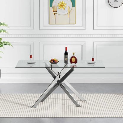 Glass Dining Table Set for 4, 5-Piece Modern Kitchen Table Set with 4 High-Back PU Leather Upholstered Chair for Kitchen Dining