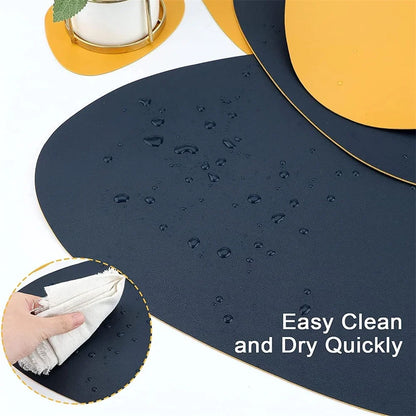 Irregular Shape PU Leather Placemats Set Oil-Proof Waterproof Dual-Sided Place Mats for Kitchen Bistro Tables Bars Coffee Shops