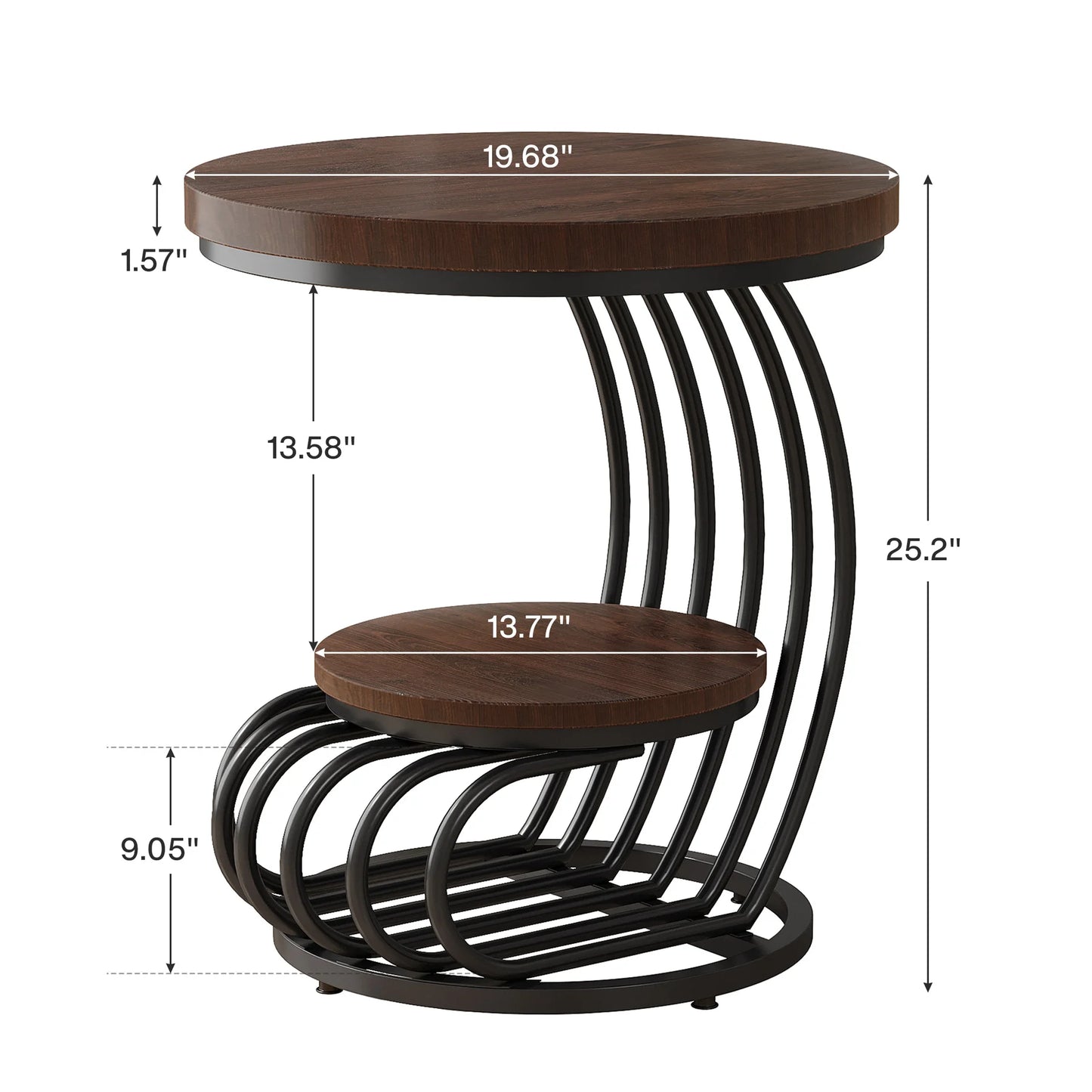 Gold Round End Table: 2 Tiers Faux Marble Side Table with Storage Shelf, Modern White Gold Bedside Nightstand