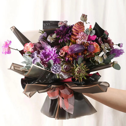 20 Sheets Black Flower Wrapping Paper with Golden Edges, Korean Florist Bouquet Supplies, Waterproof Packaging, Great for DIY Cr