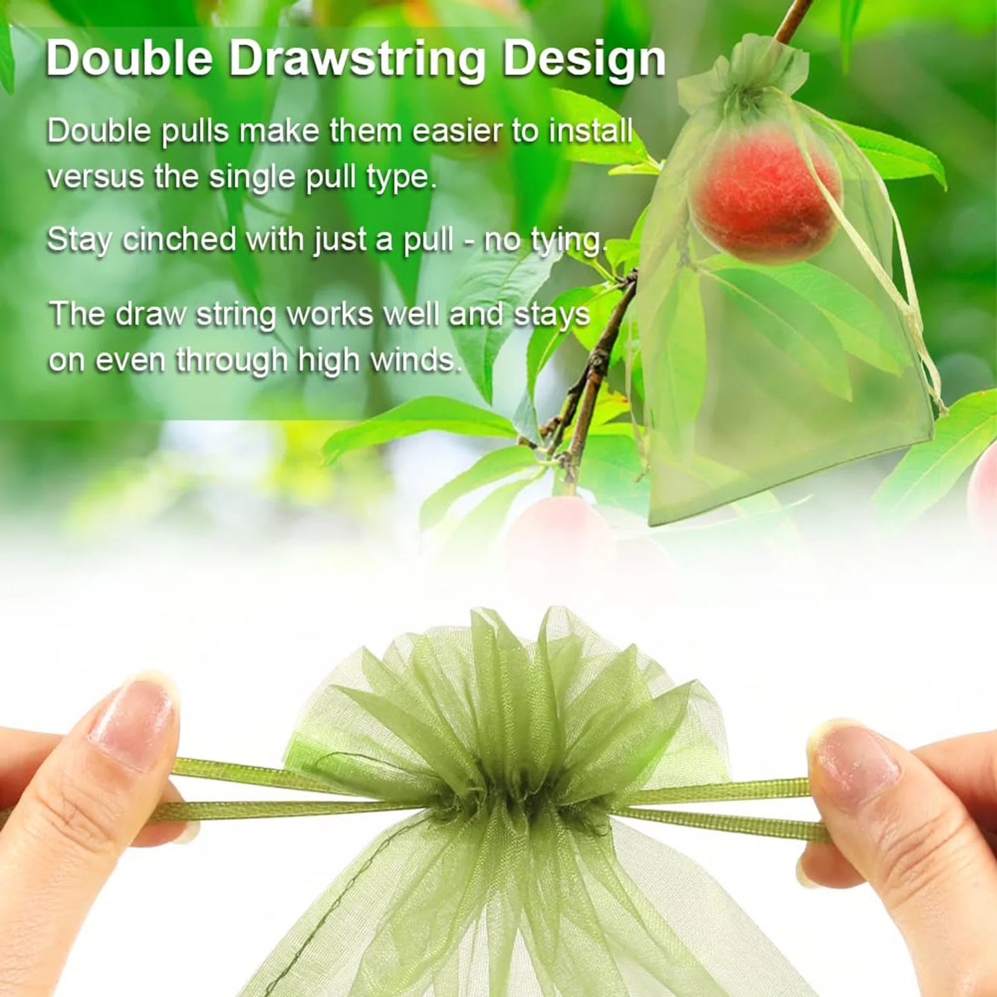 100pcs Drawstring Mesh Bags Fruit Cover Pest Barrier Protective Nets Insect anti-mosquito Net Bag Plant Garden Supplies