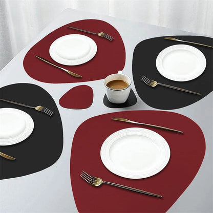 Irregular Shape PU Leather Placemats Set Oil-Proof Waterproof Dual-Sided Place Mats for Kitchen Bistro Tables Bars Coffee Shops