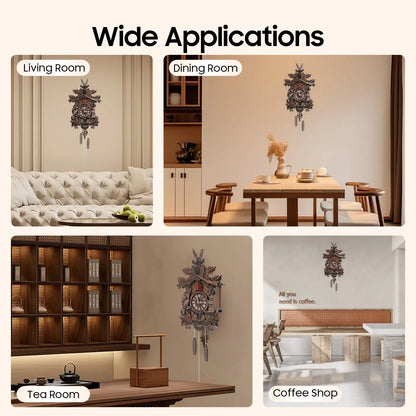 Wooden Cuckoo Clock with Pendulum Bird Automatic Chiming for Living Room Kitchen Office Wall Silent Quartz Movement