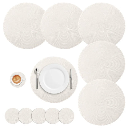 Round Braided Set of 6 Washable Round Placemats for Christmas Kitchen Wedding Dining Table 34cm Woven Heat Resistant Place Mats