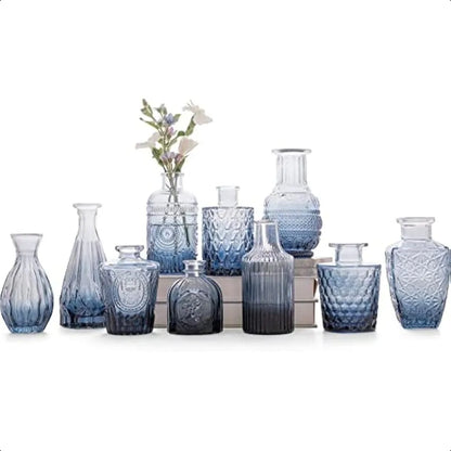 Small Blue Glass Bud Vases