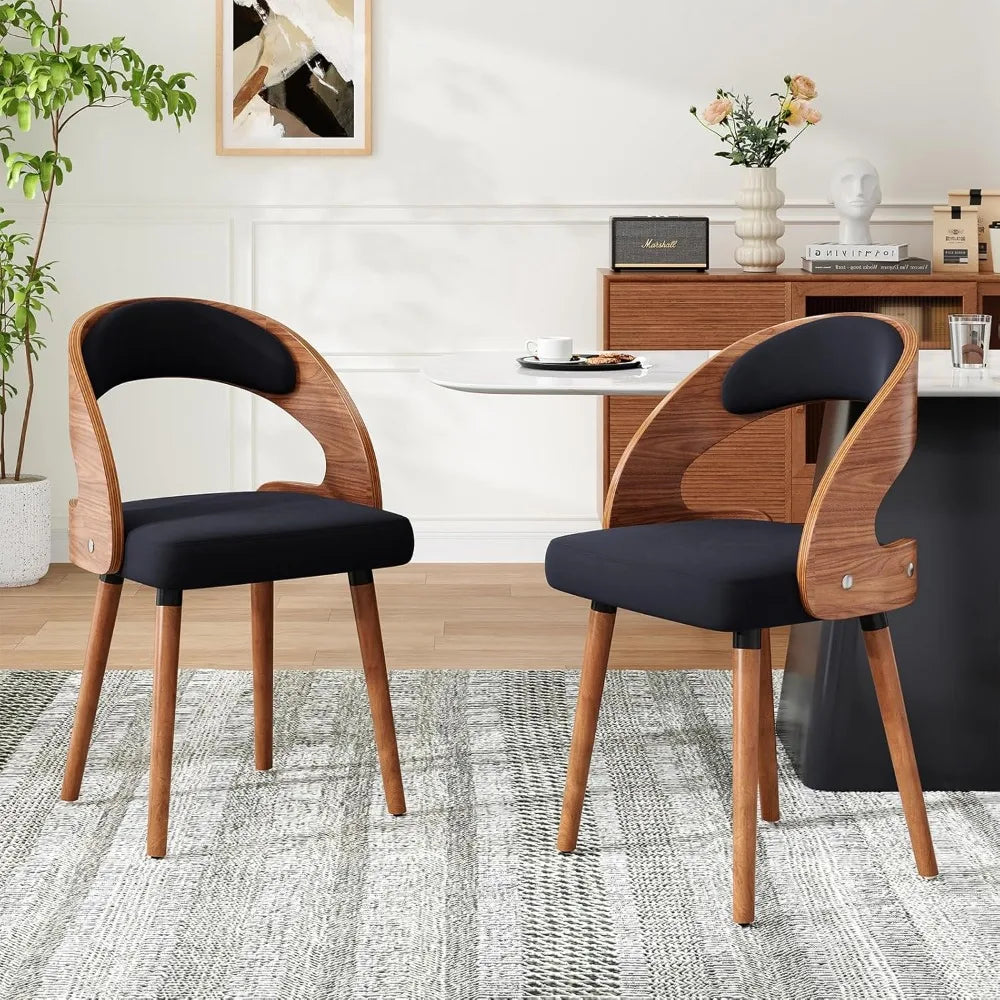 Wood Dining Chairs, Set of 4 Modern Upholstered Dining Chairs with Curved Backrest for Kitchen, Dining Room, Living Room,