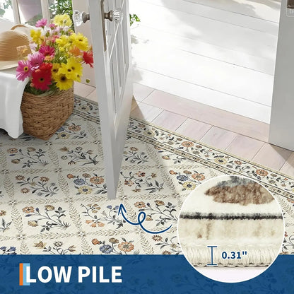 Vintage Washable Area Rugs for Living Room Soft Low-Pile Non-Slip Carpet  for Bedroom Dining Room Home Office
