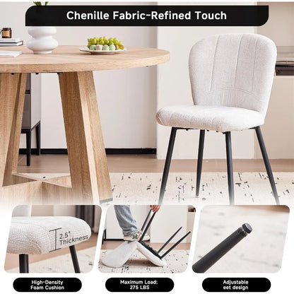 Dining Chairs Set of 4, Modern Chenille Upholstered Kitchen Chairs with Metal Legs, Ergonomic Wingback Design Armless Chair