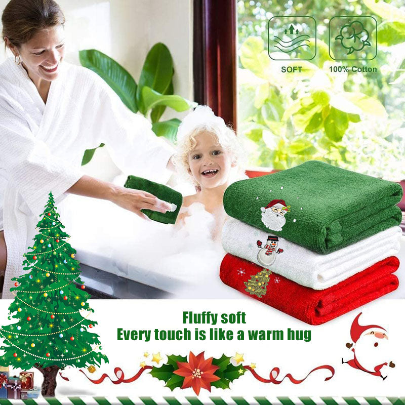 New Year Towel Classic Solid Xmas Tree/Snowman/Santa Claus Embroidery Bath Towel 45x30cm Christmas Hand Towels Set