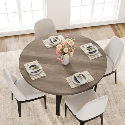 47" Round Industrial Dining Table - Rustic Wood Top w/Metal Frame, Seats 4-6 (No Chairs)