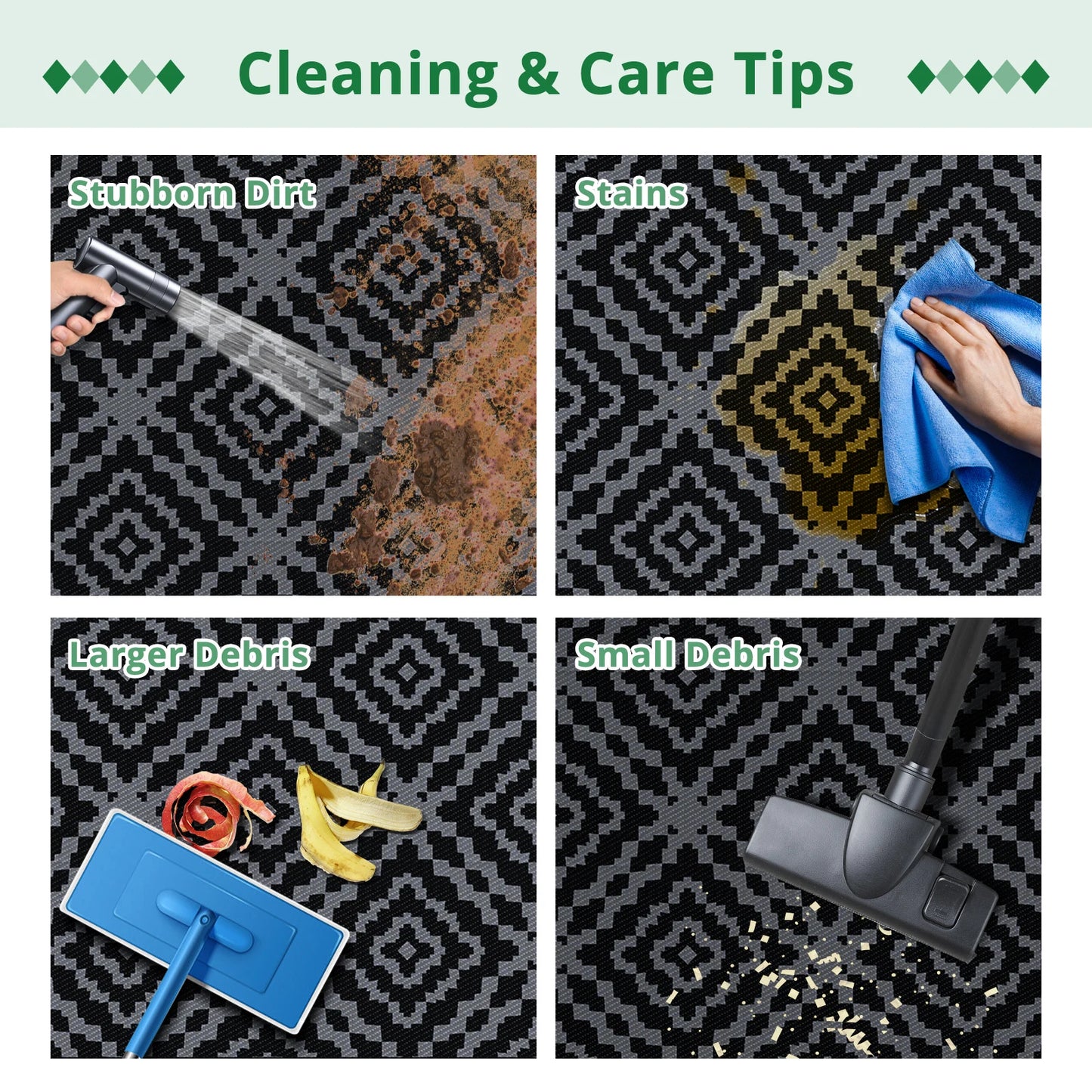 Indoor Outdoor Waterproof Patio  Area Rug