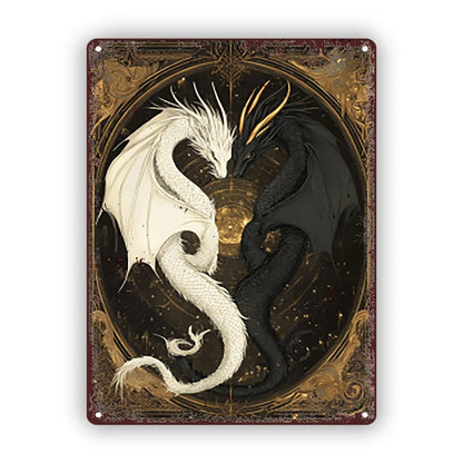 Yin-Yang Dragons Metal Sign - Vintage Aluminum Wall Art, 8x12 inches, Duality Harmony for Home